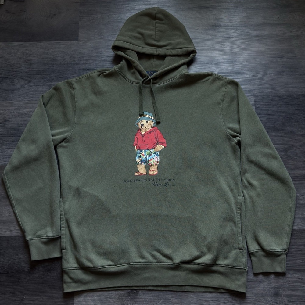 Polo Ralph Lauren Beach Bear Hoodie Mens LT Green Sweatshirt Fleece Preppy